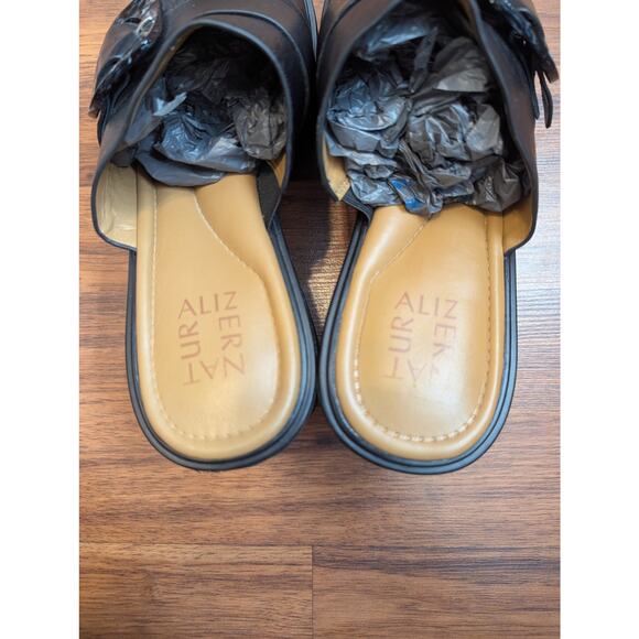 Naturalizer Leather Platform Wedge Mules- Size 9 M- Black Slip On Sandal - Picture 6 of 7